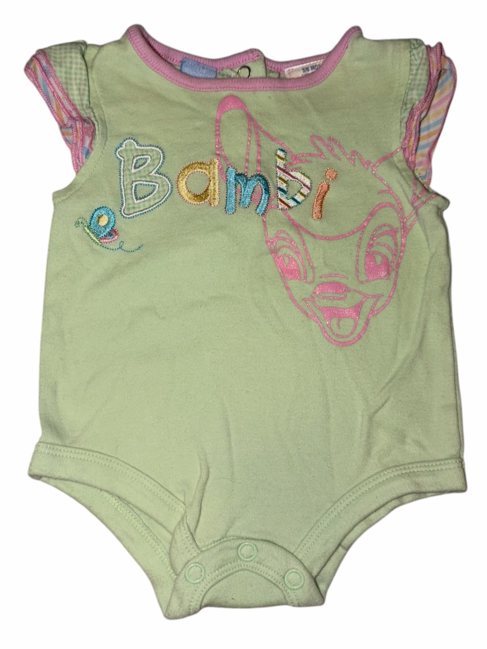 Vintage Y2K Disney Bambi Light Green Embroidered Bodysuit 3-6m Woodland Cotton
